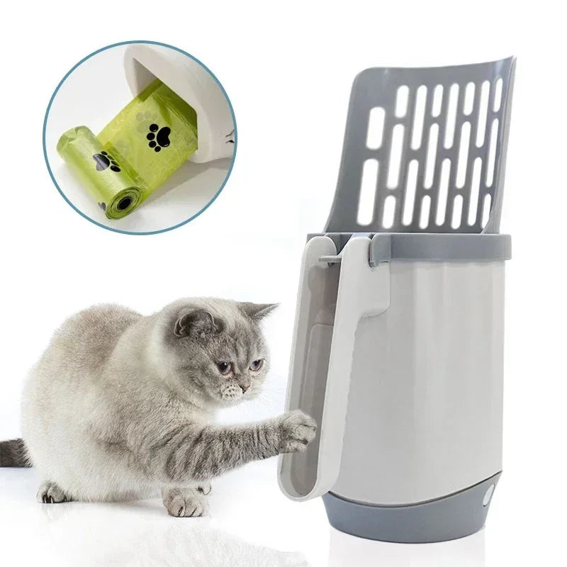 Cat litter scoop with bag holder