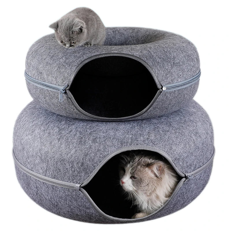 Round felt cat cave bed