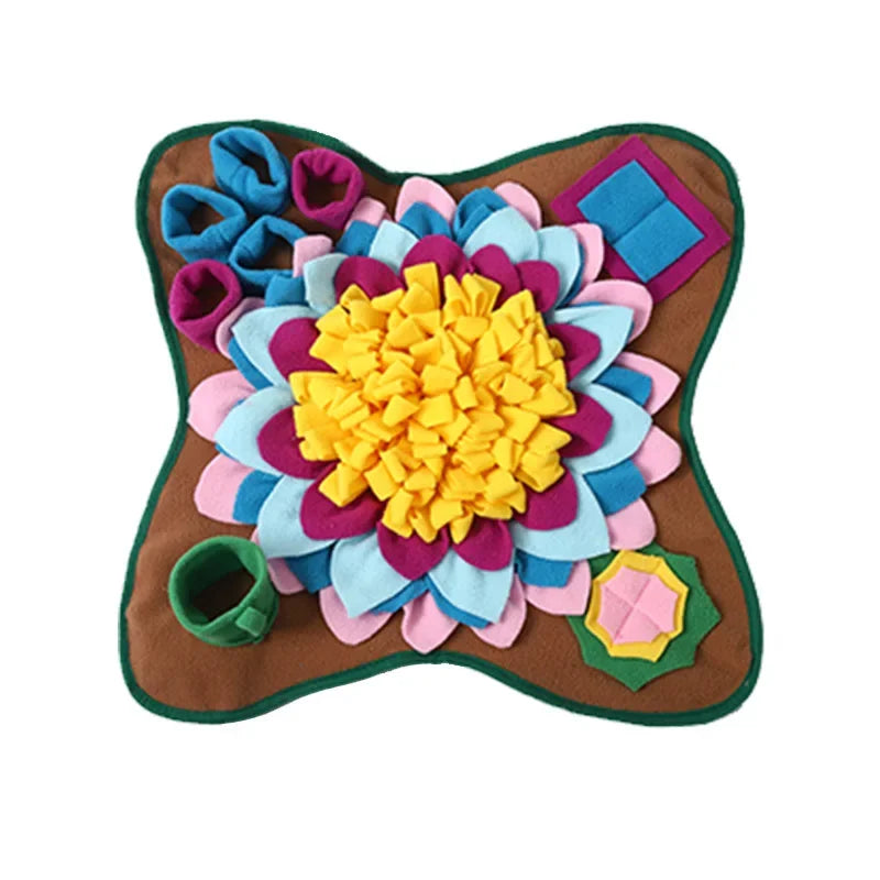 Dog foraging on the snuffle mat