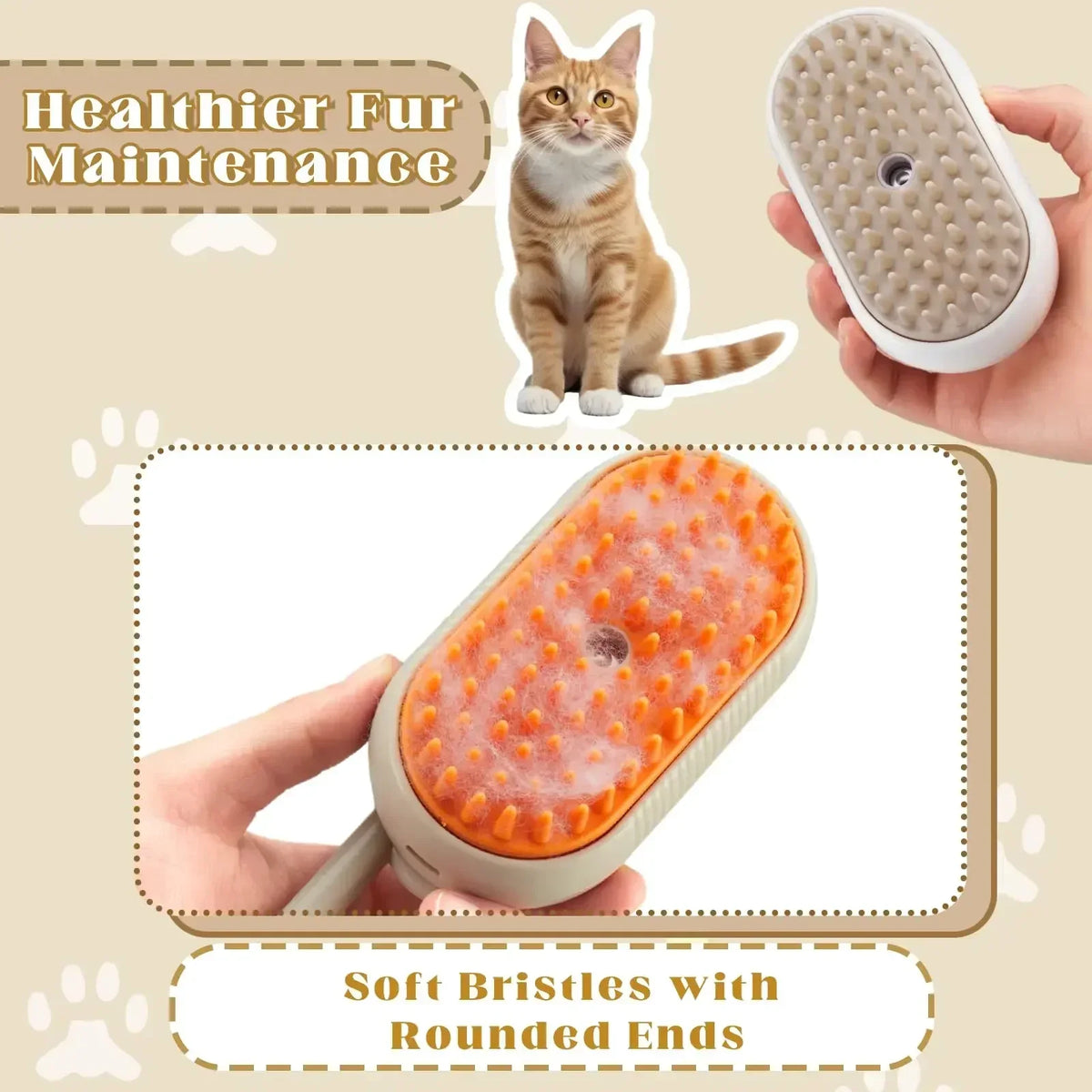 Cat being groomed with the steamy brush